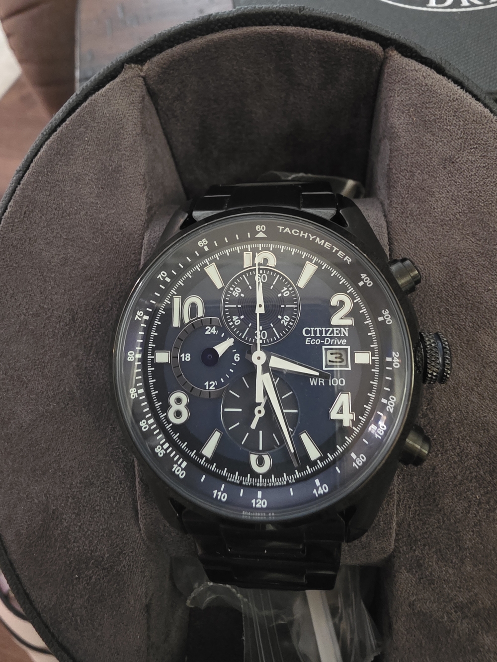 Citizen Eco-Drive Men's Black Chronograph Watch Navy Blue Dial (Brand NEW) - Picture 5 of 11